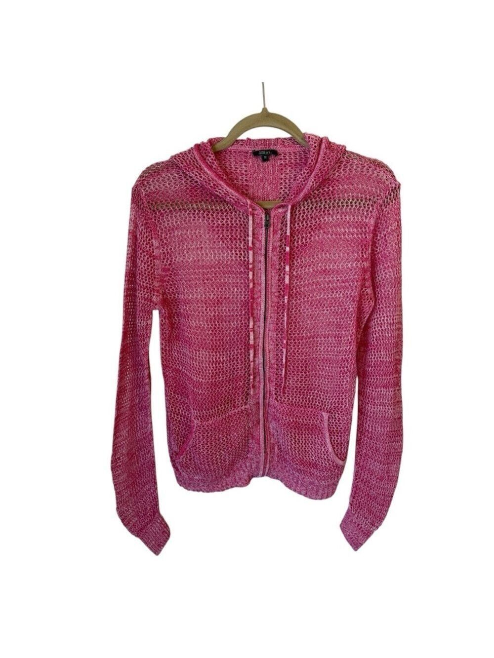 Pure Amici Pink Full Zip Hooded Open Knit Long Sleeve Sweater Women’s Medium